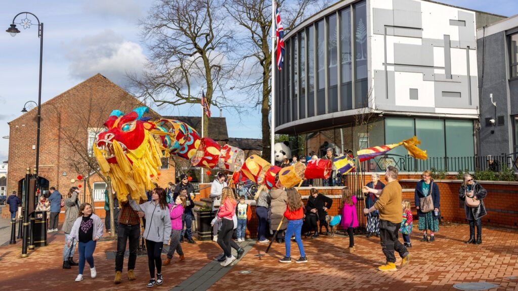 The community made dragon on the Town Hall frontage