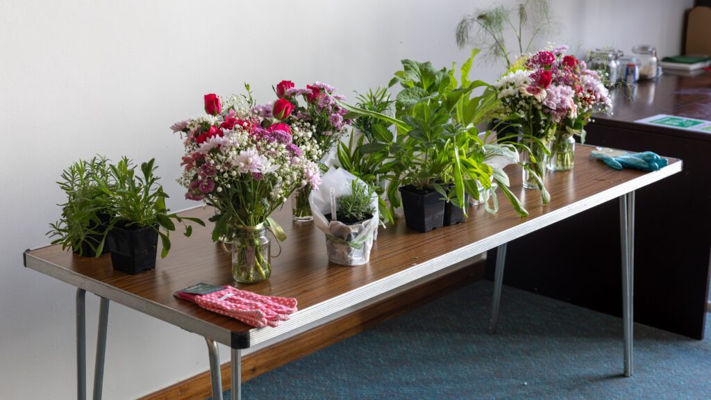 Plant bingo prizes - a selection of plants and fresh flowers