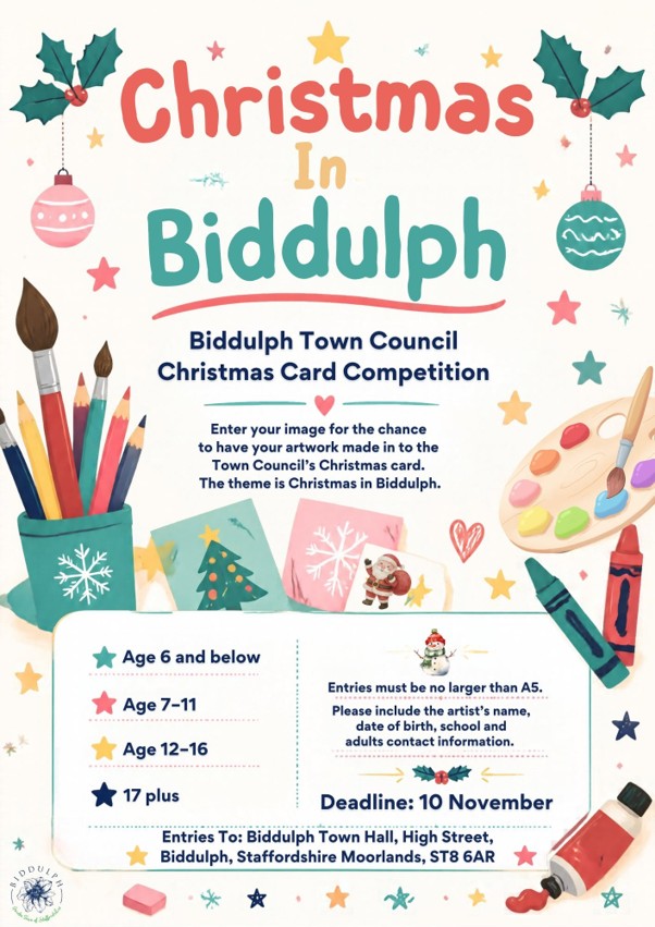 Poster advertising the competition with art materials - pencils, paint and crayons
